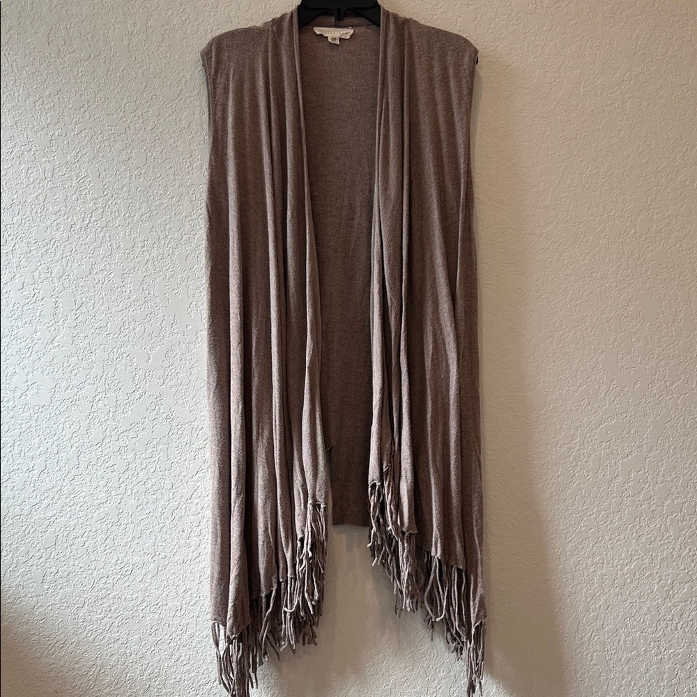 Lovestitch Soft Taupe Drape Cardigan Vest with Fringe